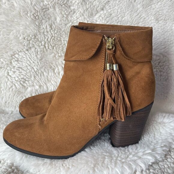 LC Lauren Conrad sweatpea cognac stacked heel ankle boot size 8.5 - Picture 4 of 10